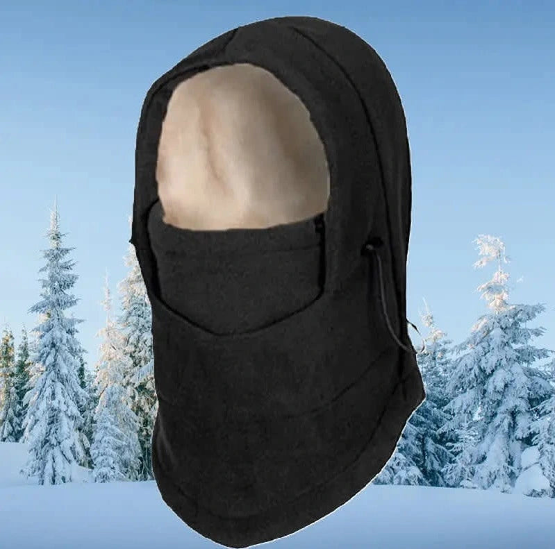 Cagoule polaire enfant noire avec intérieur doux en polaire beige, conçue pour protéger du froid. Parfaite pour le ski et les sorties en hiver.