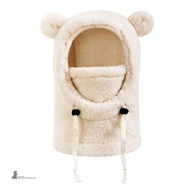 Cagoule polaire enfant 4 à 10 ans beige douce et chaude avec petites oreilles décoratives et cordons réglables – Espace Cagoules
