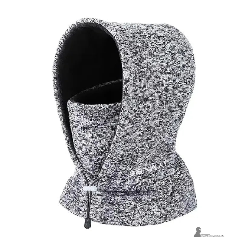 Cagoule polaire homme - cagoule gris chiné en vue produit, doublure polaire noire, conçue pour ski et activités outdoor. Espace Cagoules