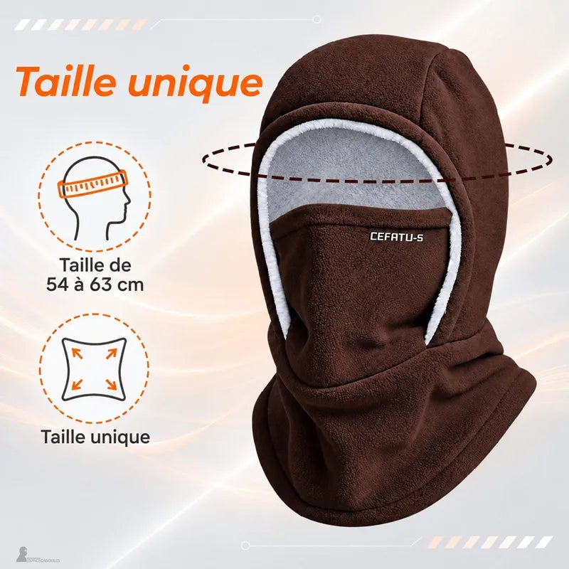 Cagoule polaire marron taille unique 54 à 63 cm avec doublure sherpa, ouverture faciale et col long - Espace Cagoules