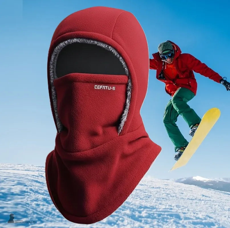Passamontagna in pile in montagna, passamontagna rossa spessa indossata in ambienti innevati, protezione completa del viso - Espace Cagoules