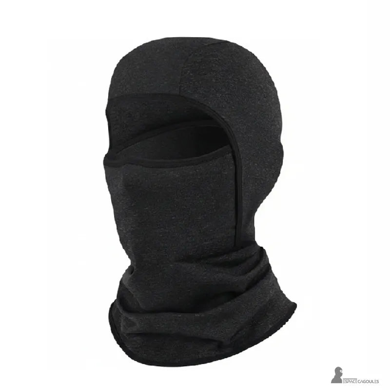 Skidmask för barn under hjälm, svart i polyester och spandex, helform med ansiktsöppning, profilvy på vit bakgrund - Espace Cagoules