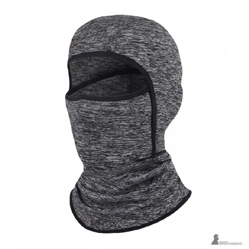 Mörkgrå skidmask för barn under hjälm, i mjukt och elastiskt material, helform med nackskydd, profilvy på vit bakgrund - Espace Cagoules