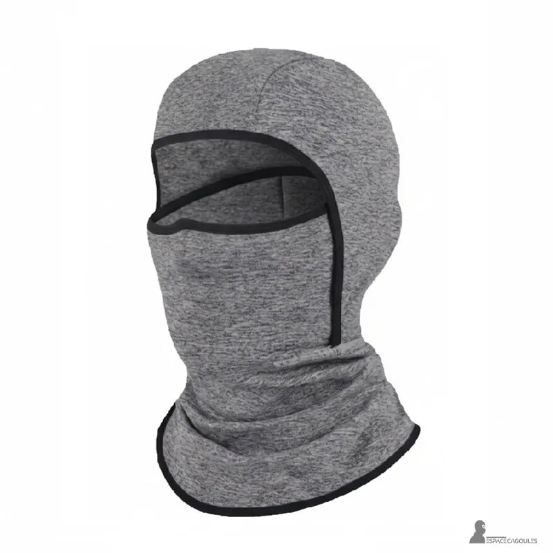 Skidmask för barn under hjälm, ljusgrå i andningsbart tyg med tunn fleecefoder, helform som täcker huvud och hals, profilvy på vit bakgrund - Espace Cagoules