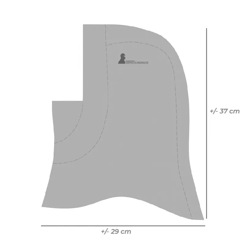 Cagoule ski garçon grise vue technique avec dimensions indiquées en centimètres sur fond gris clair -Espace Cagoules