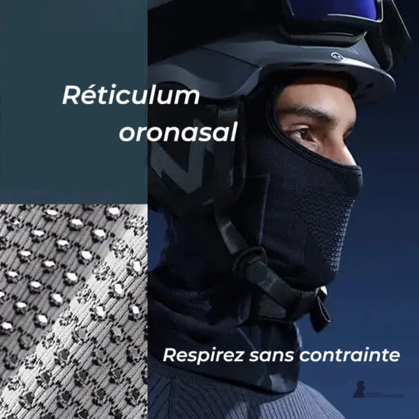Cagoule ski homme avec réticulum oronasal assurant une respiration fluide et sans contrainte sous casque de ski