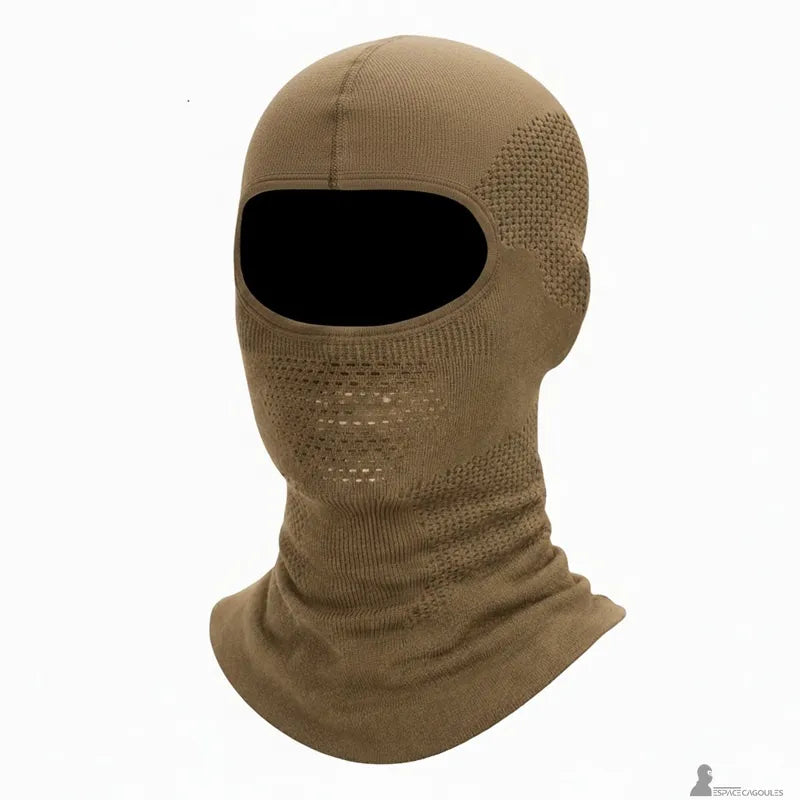 Atmungsaktive braune Skimütze von vorne mit belüftetem Bereich auf Höhe des Mundes und strukturiertem Mesh an den Seiten - Cagoules Bereich