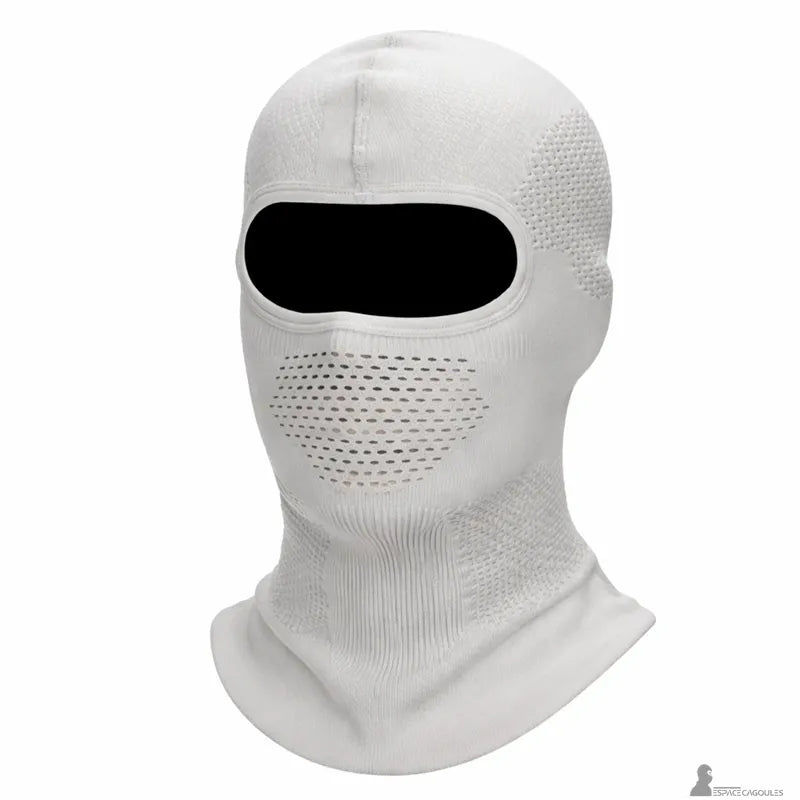 Cagoule ski respirante grise vue de face avec maille respirante sur la zone buccale et ajustement couvrant le cou - Espace Cagoules