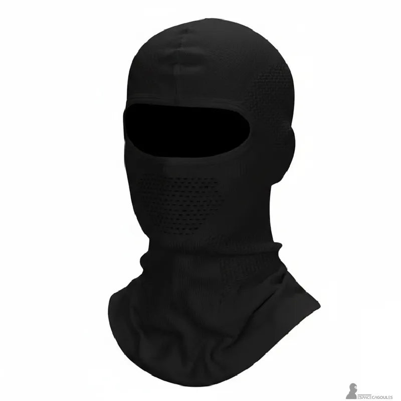 Atmungsaktive schwarze Skimütze von vorne mit zentralem atmungsaktivem Paneel und taillierter Passform, die Kopf und Hals bedeckt - Cagoules Space