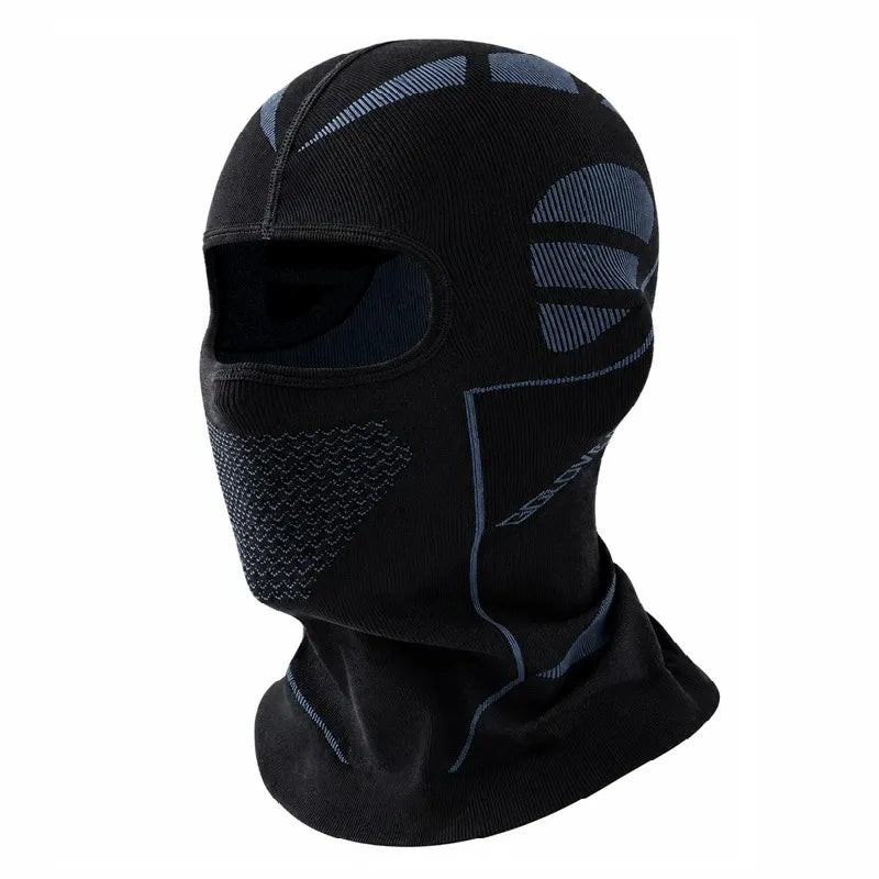 Cagoule de ski SnowGuard noire et bleue vue de profil - Espace Cagoules