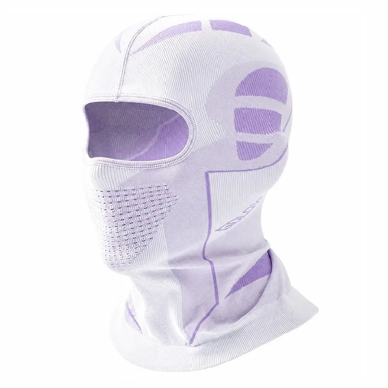 Cagoule de ski SnowGuard blanche et violette vue de profil - Espace Cagoules