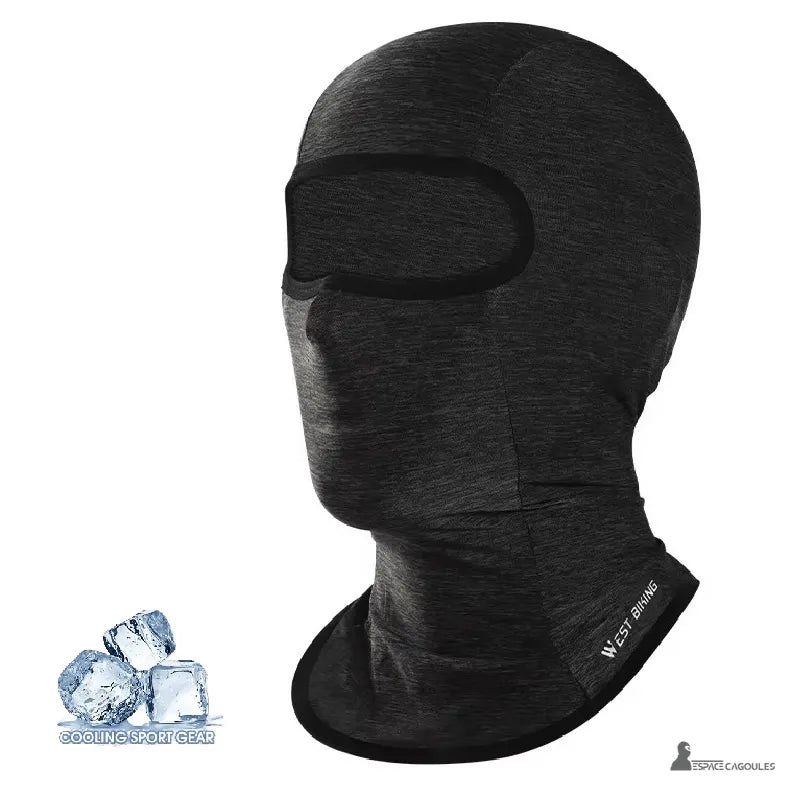 Cagoule sous casque Moto gris foncé respirante ajustée, protection solaire et confort pour conduite moto estivale