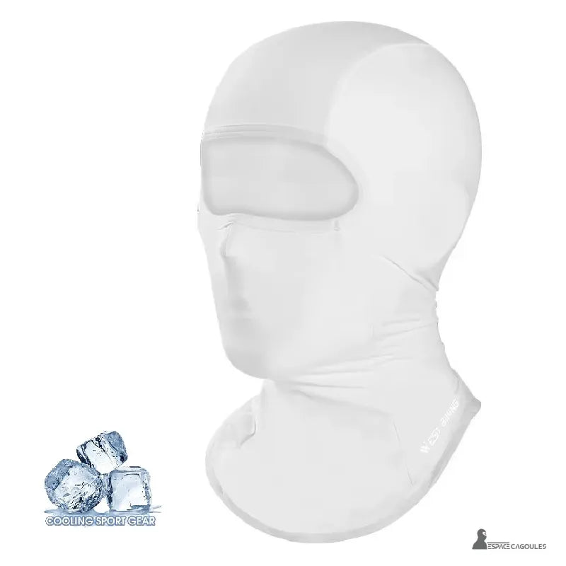 Cagoule sous casque Moto blanche respirante soie glacée, protection solaire et confort optimal pour conduite estivale