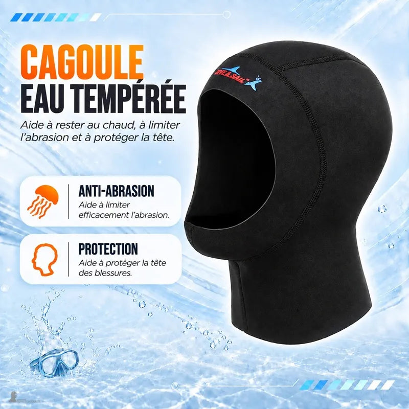 Cagoule surf 1mm pour eaux tempérées : anti-abrasion et protection de la tête - Espace Cagoules