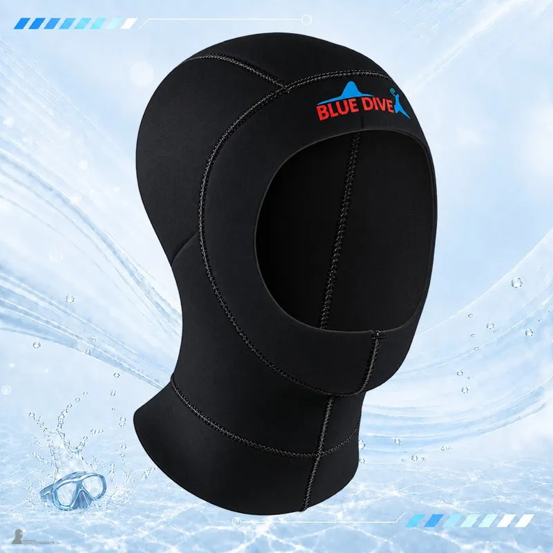 Cagoule surf 1mm néoprène vue de profil droit montrant l'ouverture visage et la bavette - Espace Cagoules