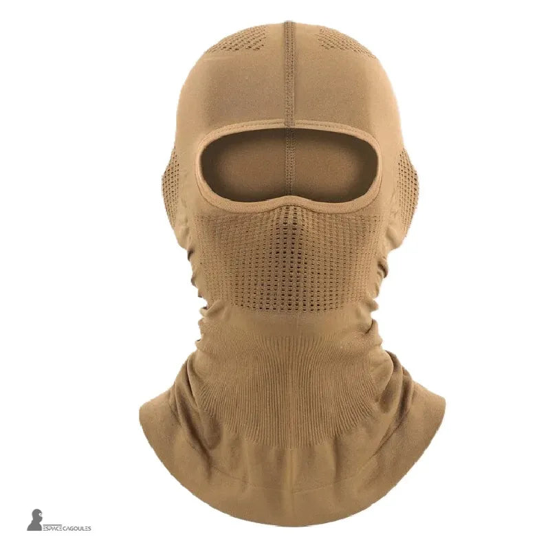Taktische Mütze aus dehnbarem technischem Material in braun, Form mit 1 Loch, das Kopf und Hals bedeckt, Frontansicht auf weißem Hintergrund - Espace Cagoules