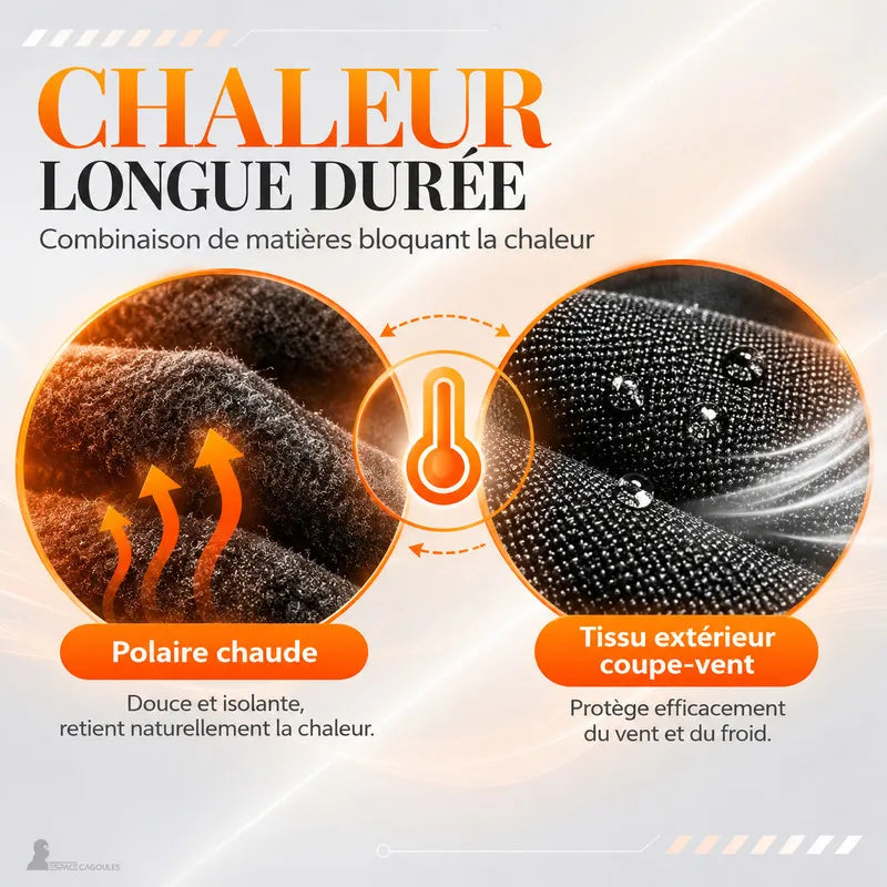 Gros plan sur la polaire intérieure et le tissu extérieur coupe-vent de la cagoule thermique moto - Espace Cagoules