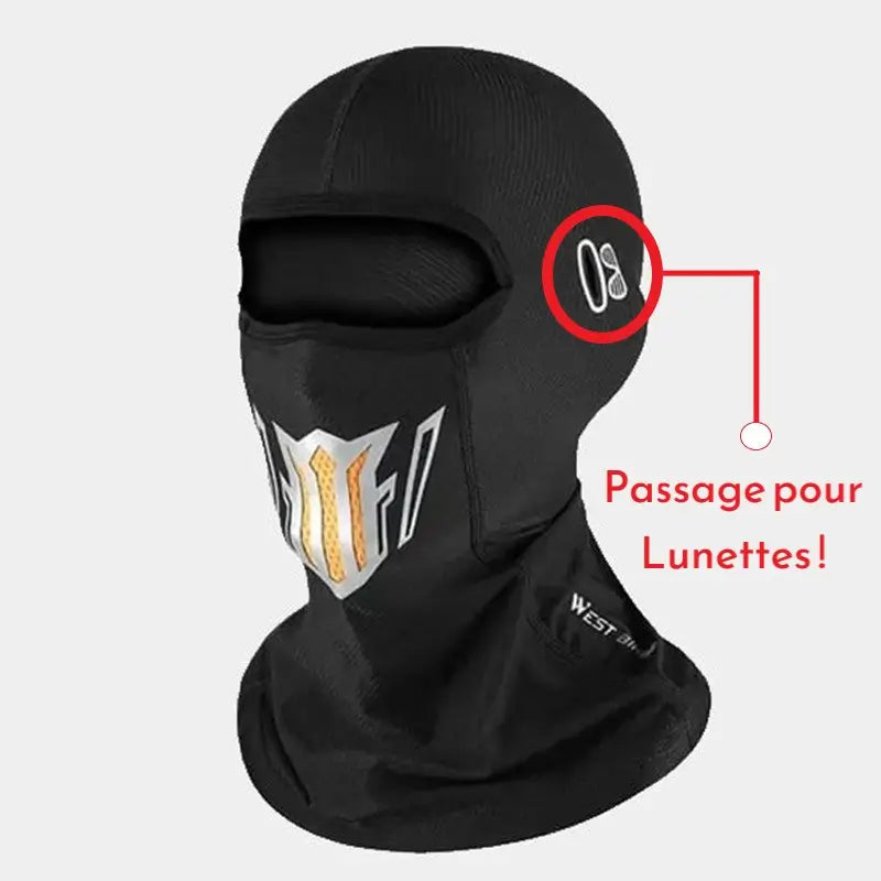 Zoom sur passage intégré pour lunettes, de la cagoule vélo  femme, noire
