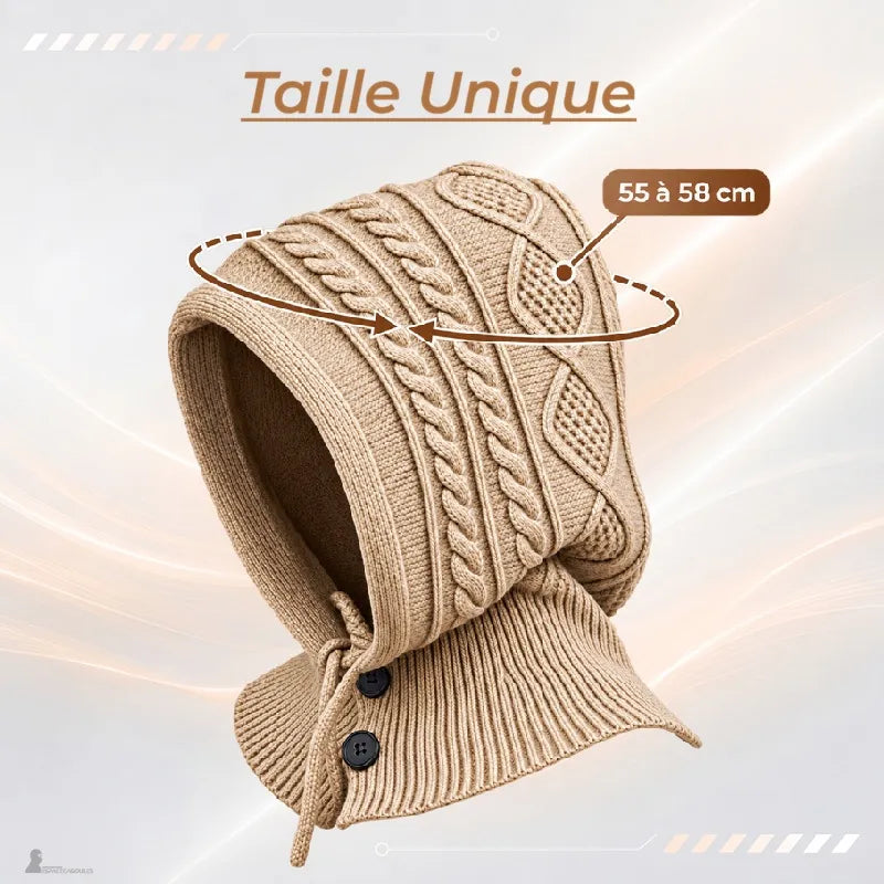 Capuche cagoule tricot beige avec indication taille unique tour de tête 55 à 58 cm - Espace Cagoules
