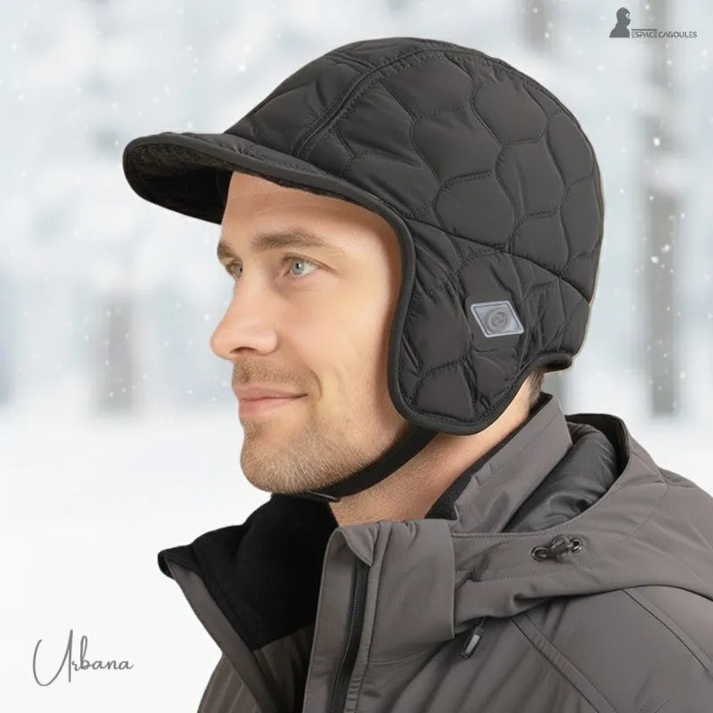 Casquette Chapka matelassée homme en extérieur enneigé, casque à oreillettes noires et visière protectrice - Espace Cagoules