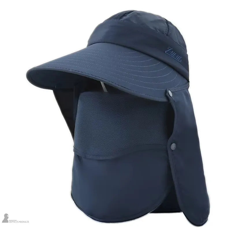 Casquette saharienne bleu marine avec protection solaire de profil - Espace Cagoules