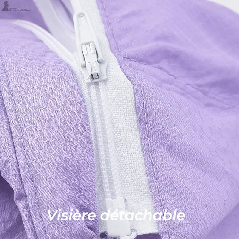 Zoom sulla cerniera della cappelliera sahariana donna viola che permette di rimuovere la parte superiore - Spazio Cappucci