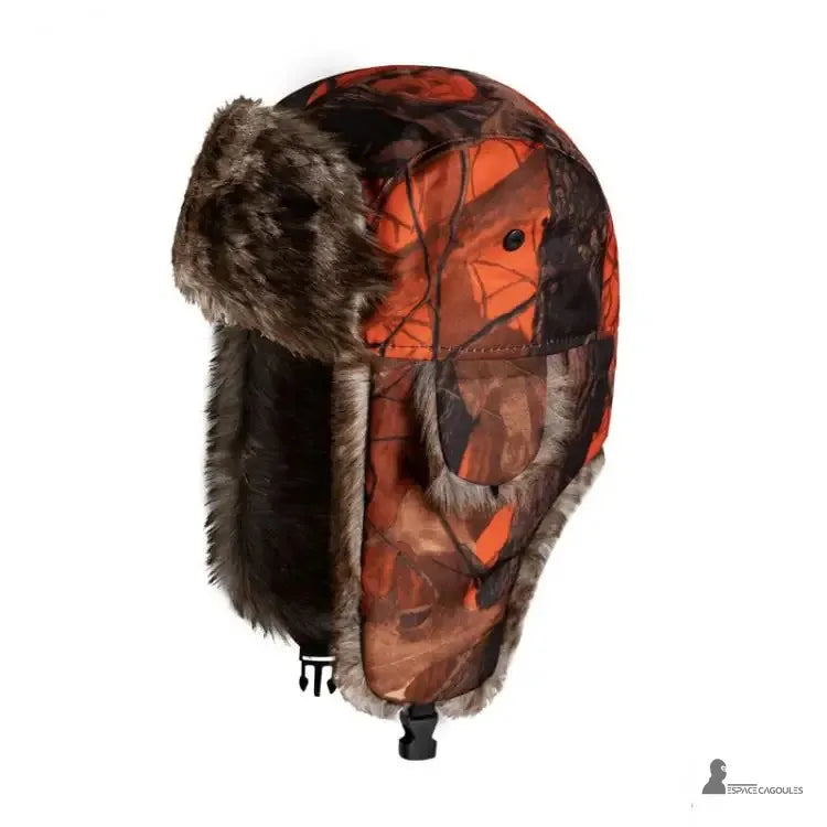Chapka Chasse camouflage orange et brun haute visibilité pour chasse en extérieur