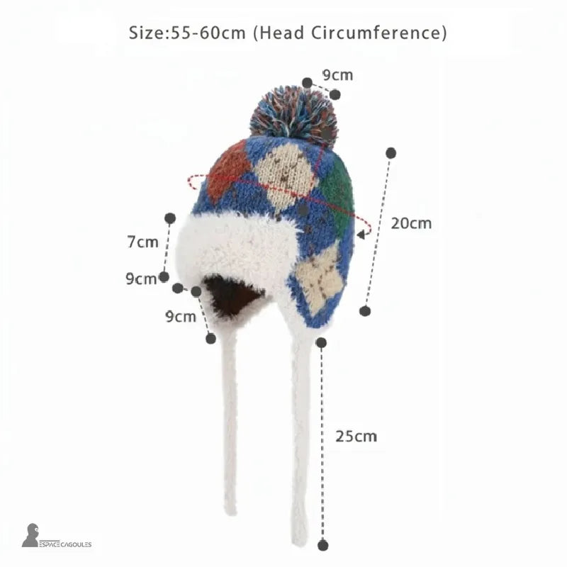 Chapka ski femme avec dimensions détaillées et mesures précises pour tour de tête entre 55 et 60 cm – Espace Cagoules