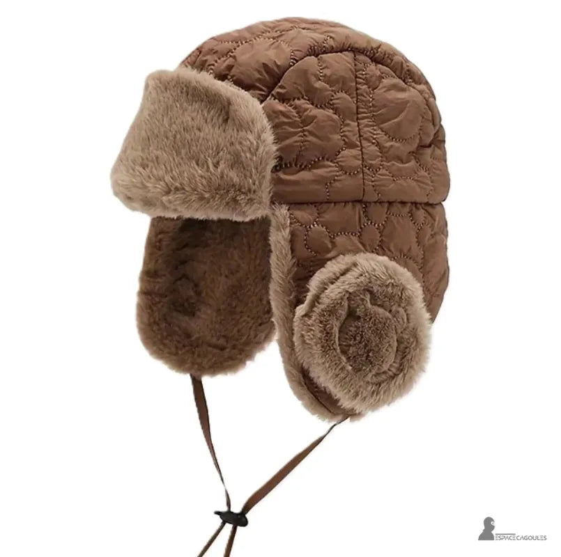 Chapka garçon en couleur coffee, bonnet d’hiver matelassé avec large fourrure chaude offrant une excellente protection contre le froid – Espace Cagoules