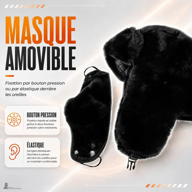 Masque facial amovible en fourrure noire détaché de la chapka russe impériale, avec ses boutons pression et son élastique - Espace Cagoules