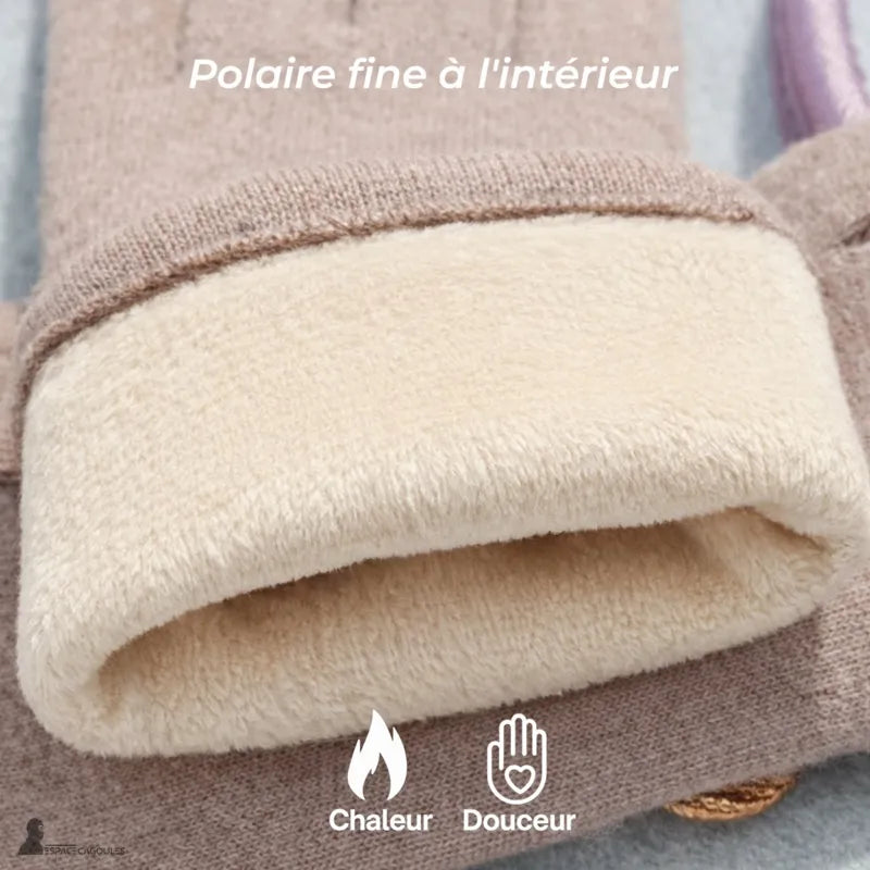 Damenhandschuhe Winter mit feinem Fleece-Innenfutter, weichem und warmem Material sichtbar, Nahaufnahme des Innenfutters – Cagoules Bereich