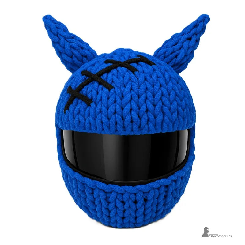 Housse cagoule pour casque Moto bleue à cornes, finition laine épaisse et visière noire brillante, Espace Cagoules