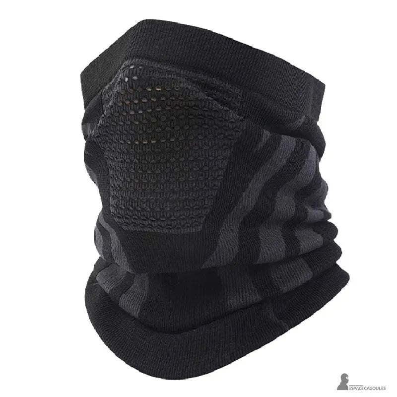 Masque cagoule ski en polyester extensible gris foncé, forme tubulaire couvrant le cou et le bas du visage, vue de profil sur fond blanc – Espace Cagoules