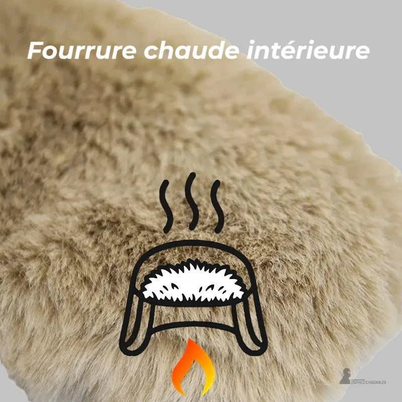 Ouchanka avec masque gros plan de la fourrure chaude intérieure montrant la texture épaisse en vue macro - Espace Cagoules