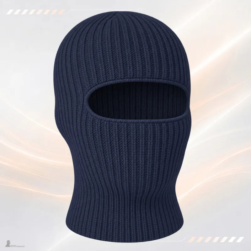Passe-montagne cagoule DuoPeak bleu foncé déployé sur fond clair, coloris marine - Espace Cagoules