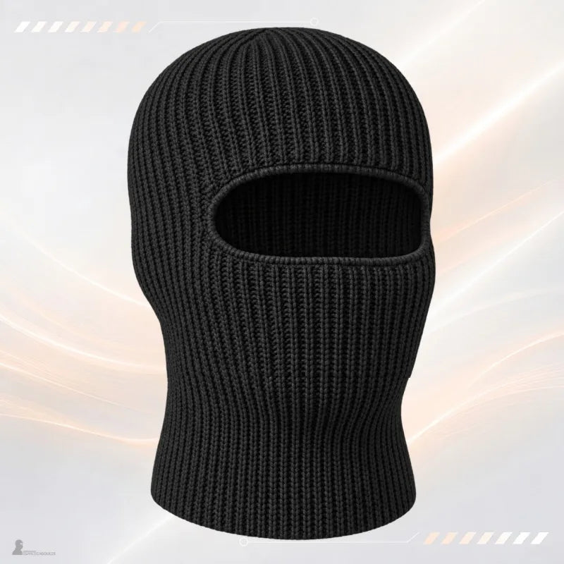 Passe-montagne cagoule DuoPeak noir déployé sur fond clair, ouverture 1 trou pour les yeux - Espace Cagoules