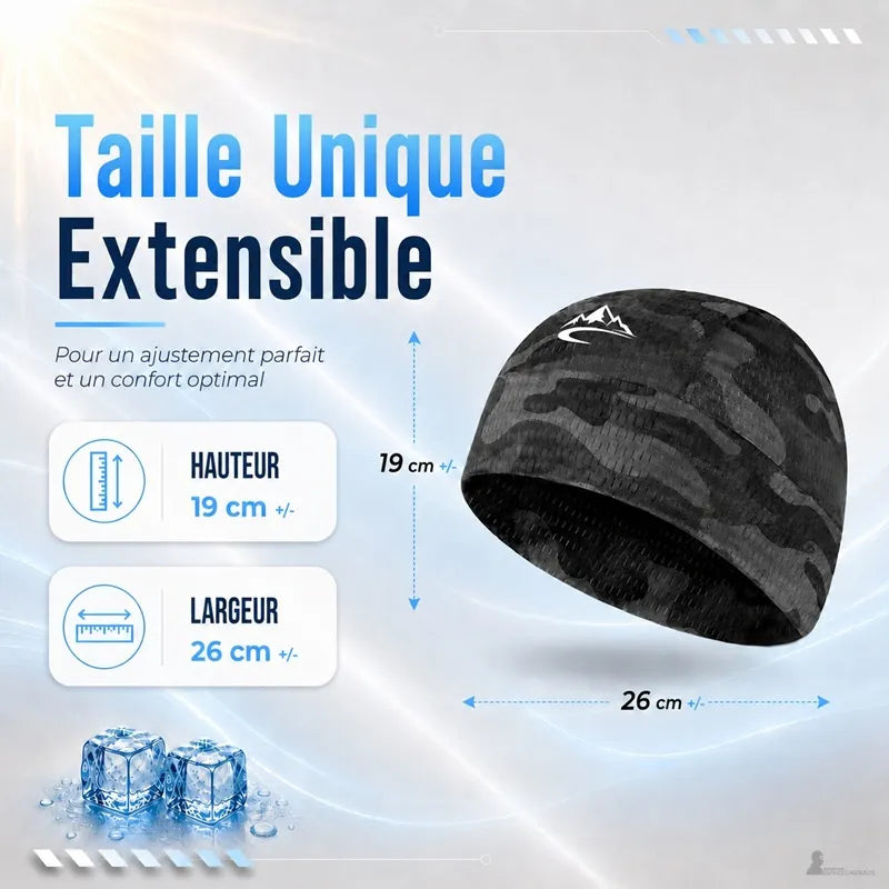 Dimensions du sous-casque moto CapFlex : hauteur 19 cm et largeur 26 cm, taille unique extensible - Espace Cagoules
