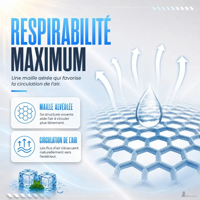 Schéma de la maille alvéolée du sous-casque moto CapFlex illustrant la circulation de l'air - Espace Cagoules