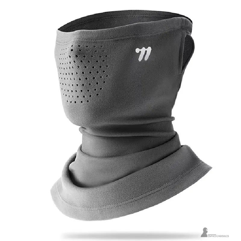 Tour de cou moto hiver polaire gris foncé présenté en masque remonté et col - Espace Cagoules