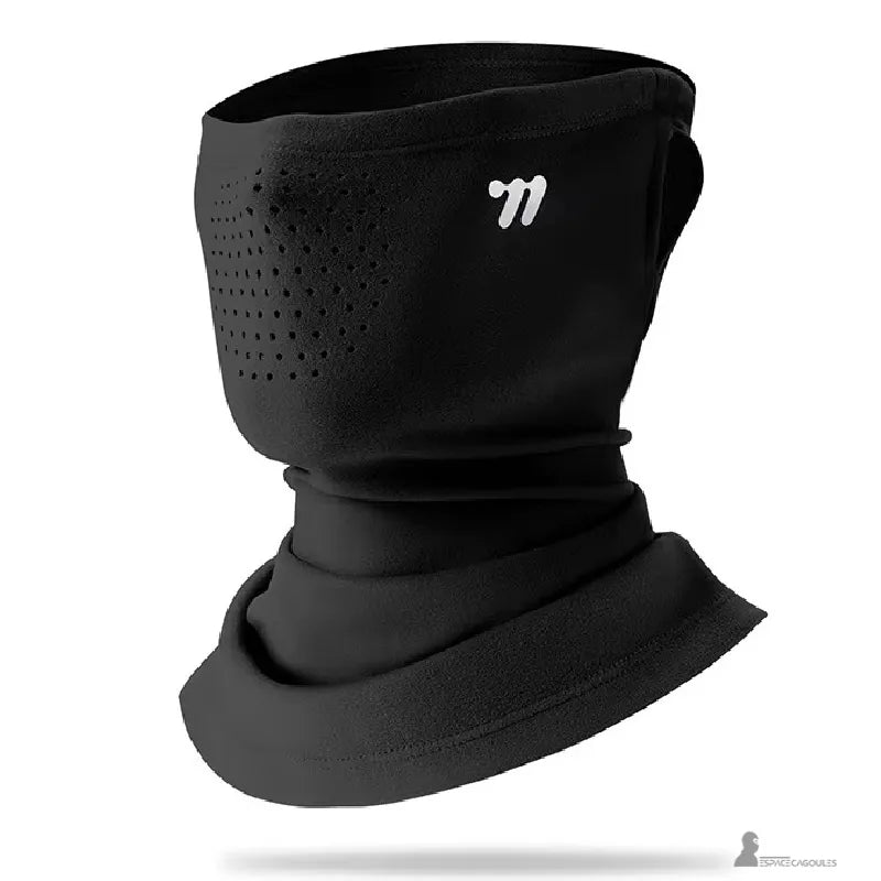 Tour de cou moto hiver polaire noir présenté en masque et col enroulé - Espace Cagoules